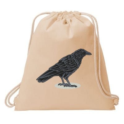 Crow Bird O White Surface Drawstring Bag