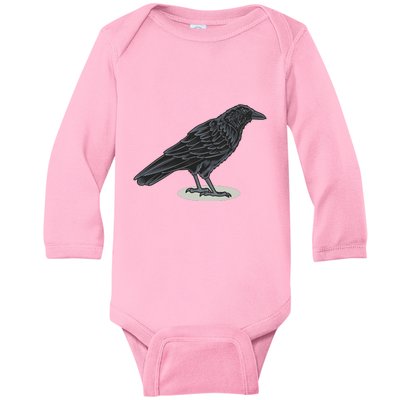 Crow Bird O White Surface Baby Long Sleeve Bodysuit