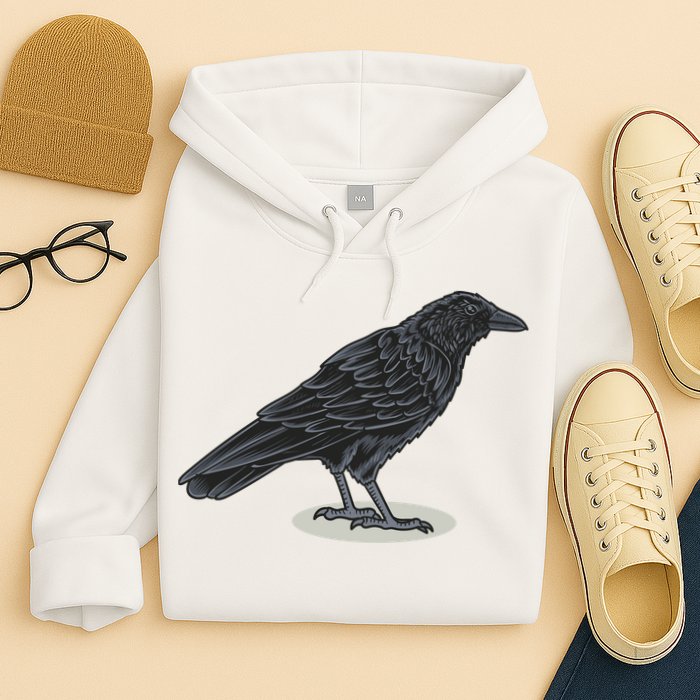 Crow Bird O White Surface Hoodie