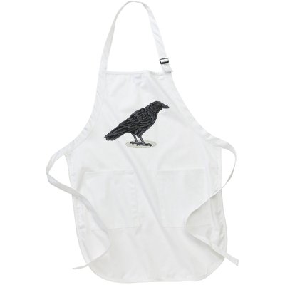 Crow Bird O White Surface Full-Length Apron With Pockets