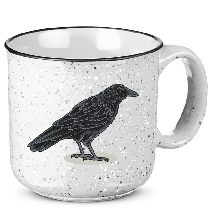 Crow Bird O White Surface 15oz Campfire Ceramic Mug
