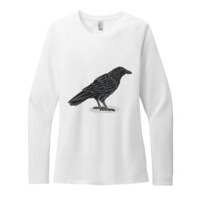 Crow Bird O White Surface Womens CVC Long Sleeve Shirt