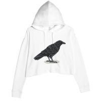 Crow Bird O White Surface Crop Fleece Hoodie