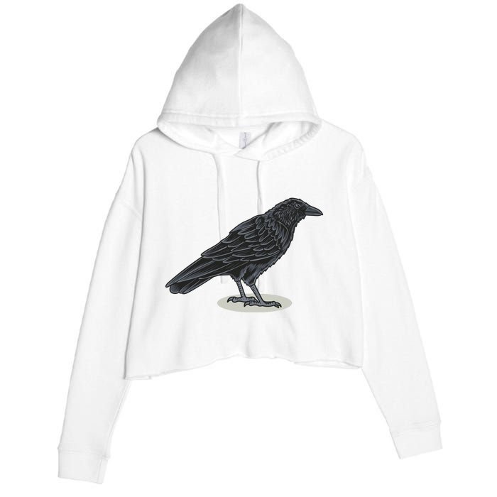 Crow Bird O White Surface Crop Fleece Hoodie