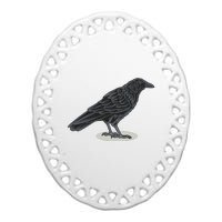 Crow Bird O White Surface Ceramic Oval Ornament