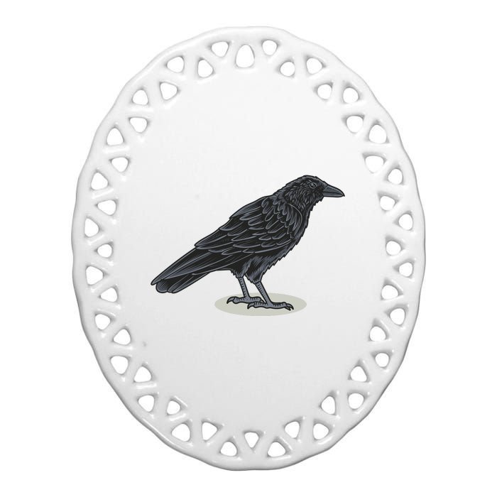 Crow Bird O White Surface Ceramic Oval Ornament