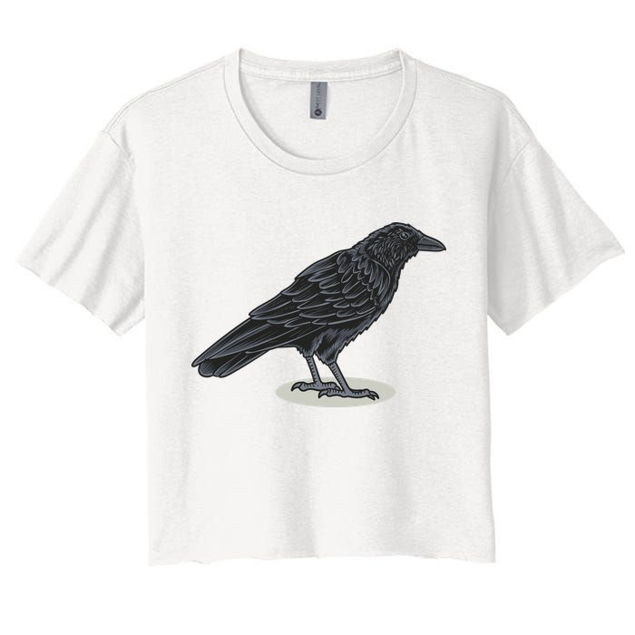 Crow Bird O White Surface Women's Crop Top Tee