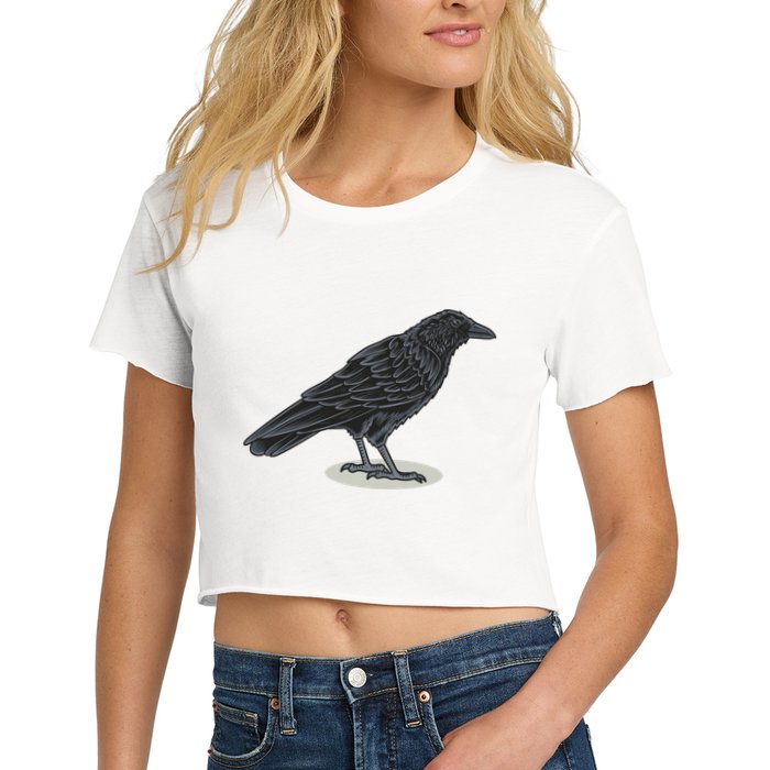 Crow Bird O White Surface Women's Crop Top Tee