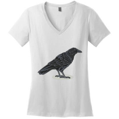 Crow Bird O White Surface Women's V-Neck T-Shirt