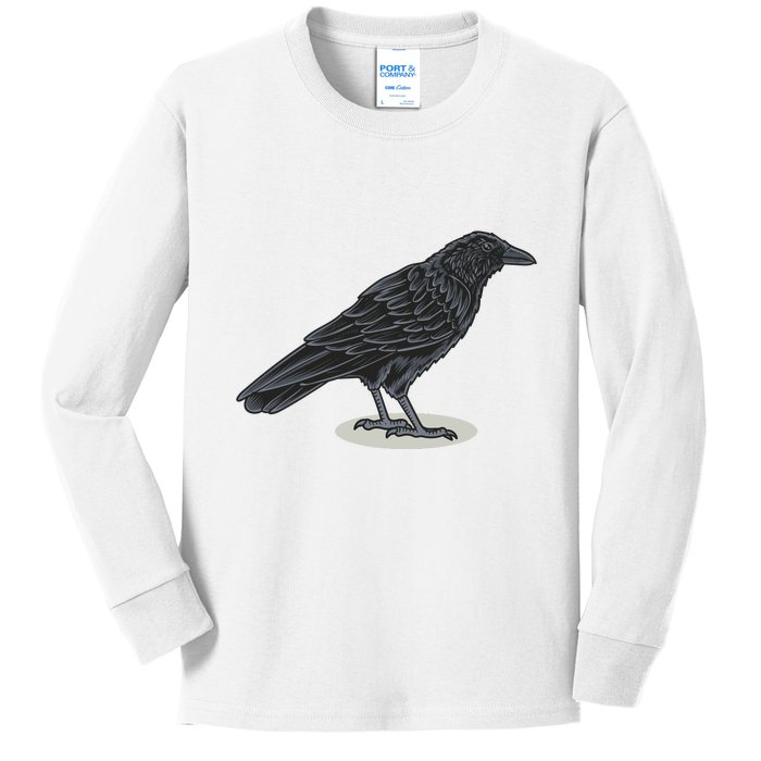 Crow Bird O White Surface Kids Long Sleeve Shirt