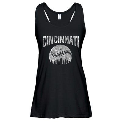 Cincinnati Baseball Ohio Skyline City Vintage Style Ladies Essential Flowy Tank