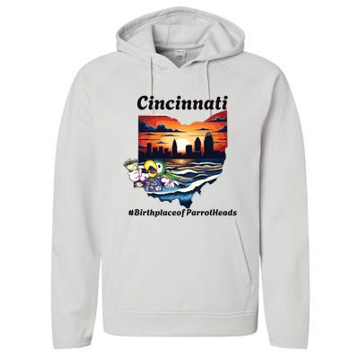 Cincinnati Birthplace Of Parrotheads Performance Fleece Hoodie