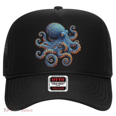 Cool Blue Octopus Women High Crown Mesh Back Trucker Hat