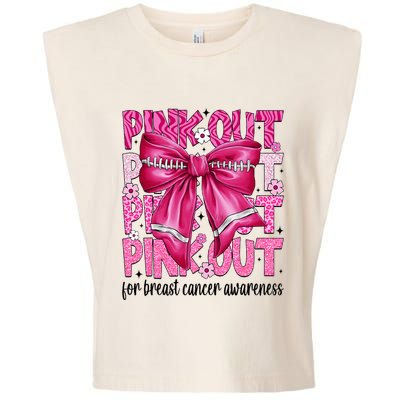 Coquette Bow Out Football Team Breast Cancer Awareness Garment-Dyed Women's Muscle Tee