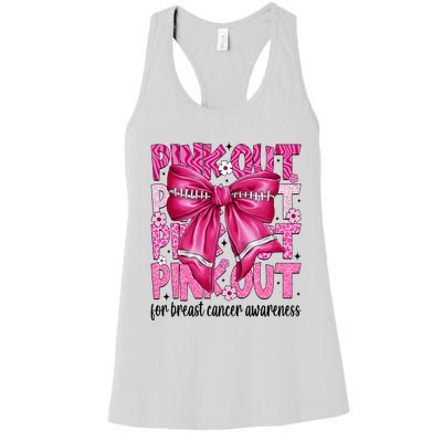 Coquette Bow Out Football Team Breast Cancer Awareness Women's Racerback Tank