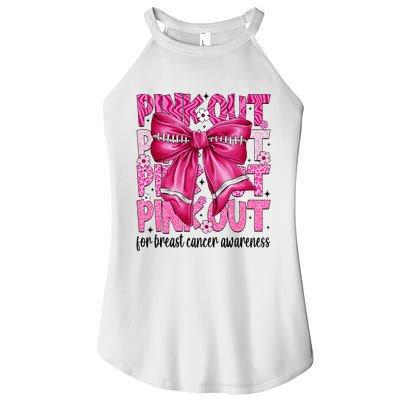 Coquette Bow Out Football Team Breast Cancer Awareness Women’s Perfect Tri Rocker Tank