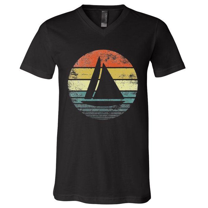 Captains Boat Owners Gifts Funny Retro Sailboat Sailing Ship V-Neck T-Shirt