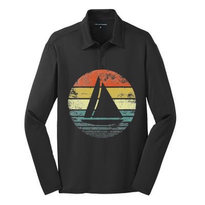 Captains Boat Owners Gifts Funny Retro Sailboat Sailing Ship Silk Touch Performance Long Sleeve Polo