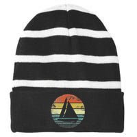 Captains Boat Owners Gifts Funny Retro Sailboat Sailing Ship Striped Beanie with Solid Band