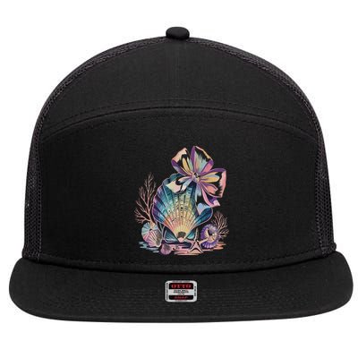 Coquette Bow Ocean Beach Coastal Summer Women 7 Panel Mesh Trucker Snapback Hat