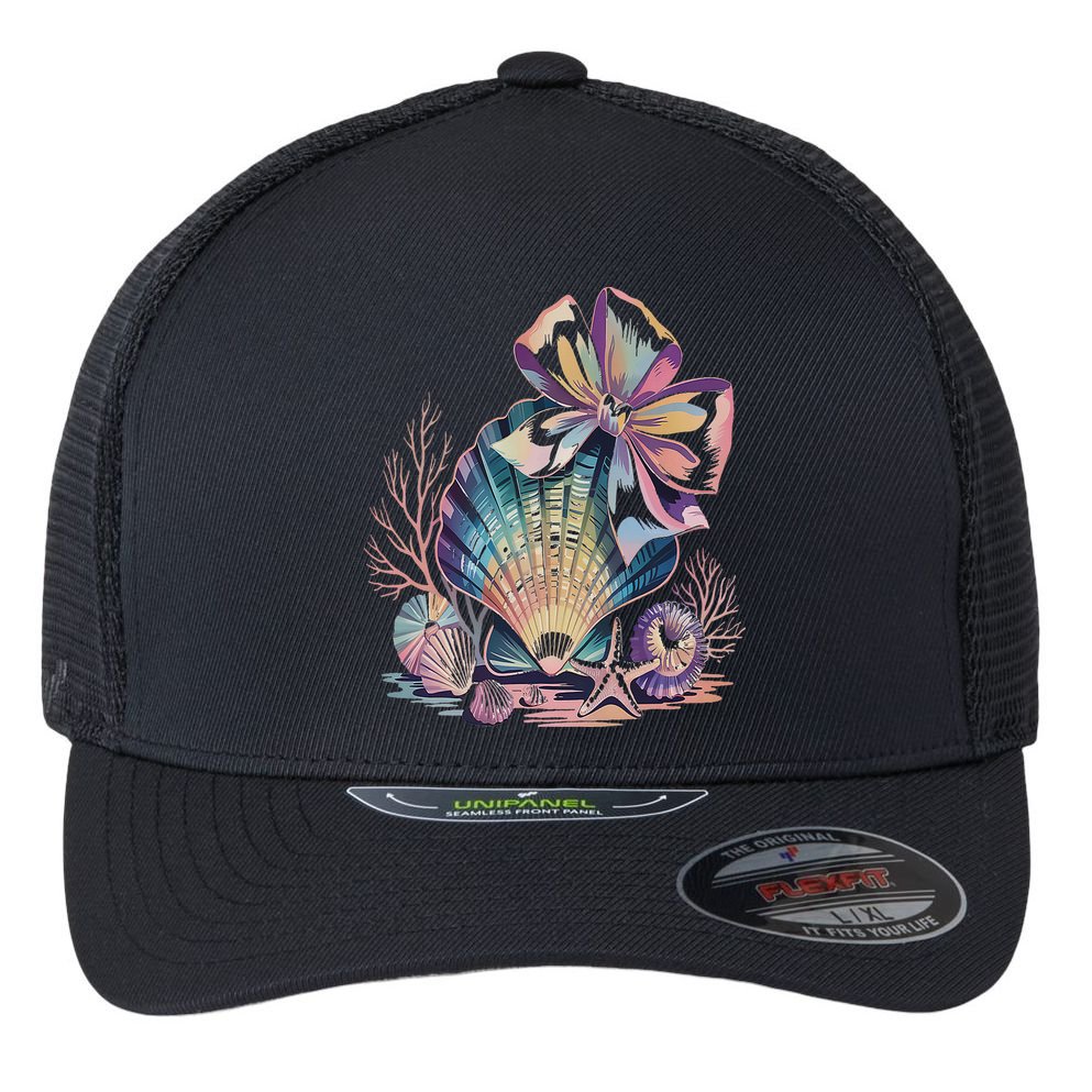Coquette Bow Ocean Beach Coastal Summer Women Flexfit Unipanel Trucker Cap