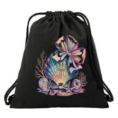Coquette Bow Ocean Beach Coastal Summer Women Drawstring Bag