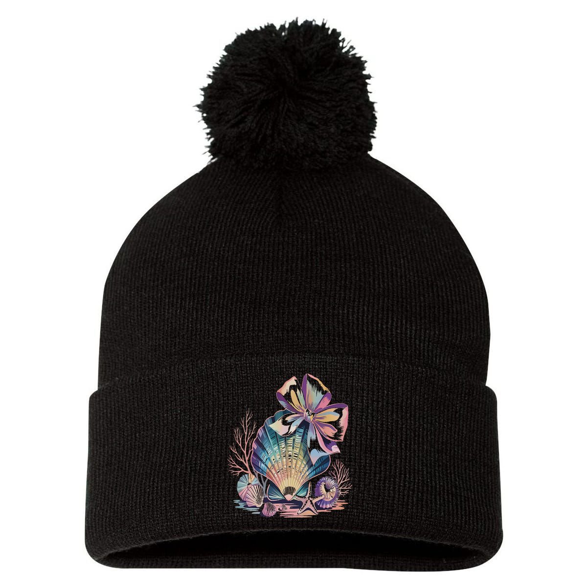 Coquette Bow Ocean Beach Coastal Summer Women Pom Pom 12in Knit Beanie