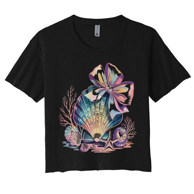 Coquette Bow Ocean Beach Coastal Summer Women Women's Crop Top Tee