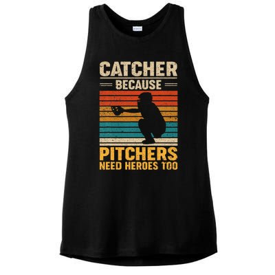 Catcher Because Pitchers Need Heroes Too Baseball Ladies PosiCharge Tri-Blend Wicking Tank