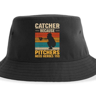 Catcher Because Pitchers Need Heroes Too Baseball Sustainable Bucket Hat