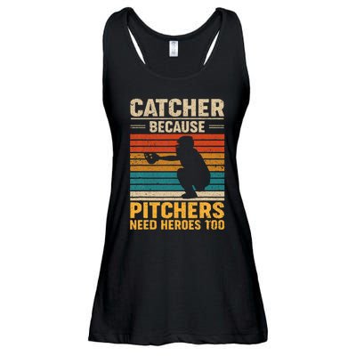 Catcher Because Pitchers Need Heroes Too Baseball Ladies Essential Flowy Tank