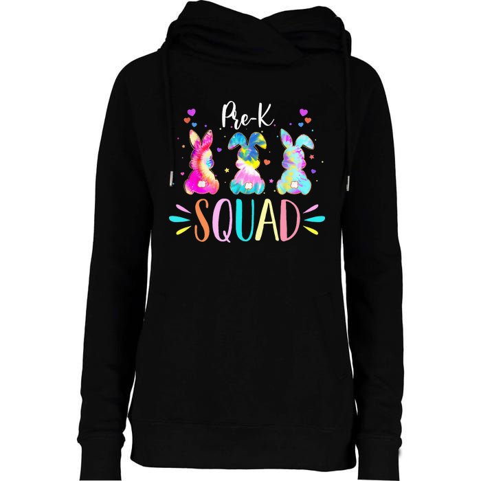 Cute Bunnies Pre-k Teacher Squad Easter Day Tie Dye Womens Funnel Neck Pullover Hood