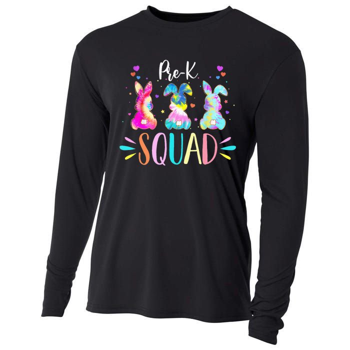 Cute Bunnies Pre-k Teacher Squad Easter Day Tie Dye Cooling Performance Long Sleeve Crew