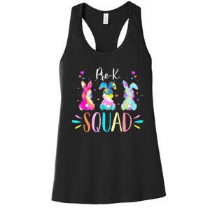 Cute Bunnies Pre-k Teacher Squad Easter Day Tie Dye Women's Racerback Tank