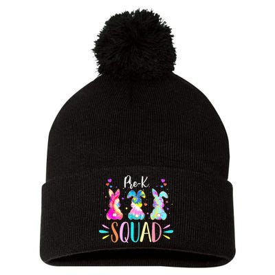 Cute Bunnies Pre-k Teacher Squad Easter Day Tie Dye Pom Pom 12in Knit Beanie