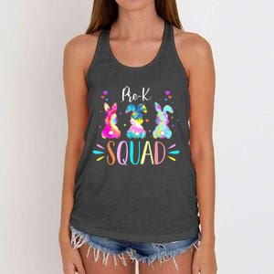 Cute Bunnies Pre-k Teacher Squad Easter Day Tie Dye Women's Knotted Racerback Tank