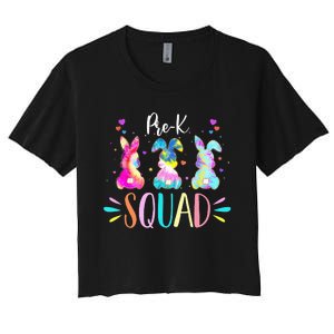 Cute Bunnies Pre-k Teacher Squad Easter Day Tie Dye Women's Crop Top Tee