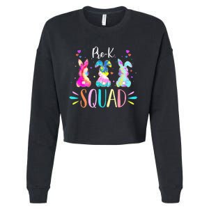 Cute Bunnies Pre-k Teacher Squad Easter Day Tie Dye Cropped Pullover Crew