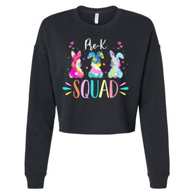 Cute Bunnies Pre-k Teacher Squad Easter Day Tie Dye Cropped Pullover Crew