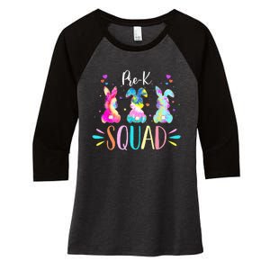 Cute Bunnies Pre-k Teacher Squad Easter Day Tie Dye Women's Tri-Blend 3/4-Sleeve Raglan Shirt