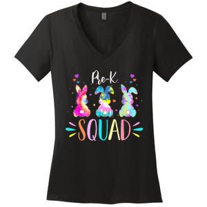 Cute Bunnies Pre-k Teacher Squad Easter Day Tie Dye Women's V-Neck T-Shirt