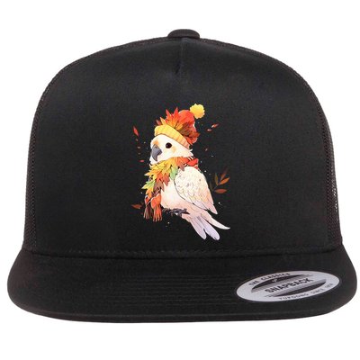 Cockatoo Bird Parrot Autumn Fall Leaves Thanksgiving Flatbill Hat