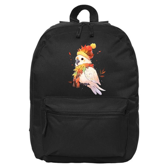 Cockatoo Bird Parrot Autumn Fall Leaves Thanksgiving 16 in Basic Backpack