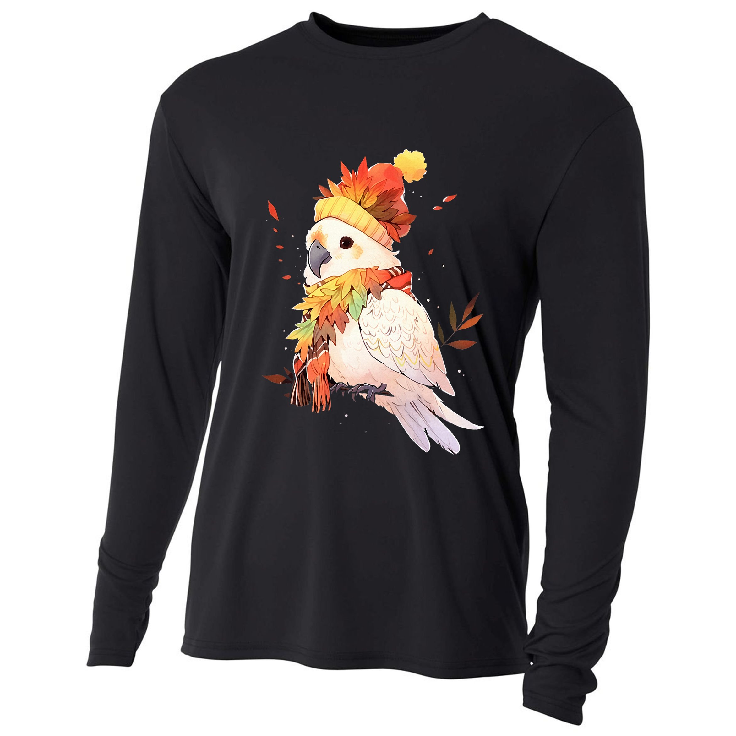 Cockatoo Bird Parrot Autumn Fall Leaves Thanksgiving Cooling Performance Long Sleeve Crew
