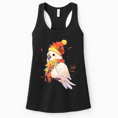 Cockatoo Bird Parrot Autumn Fall Leaves Thanksgiving Womens Tank Top
