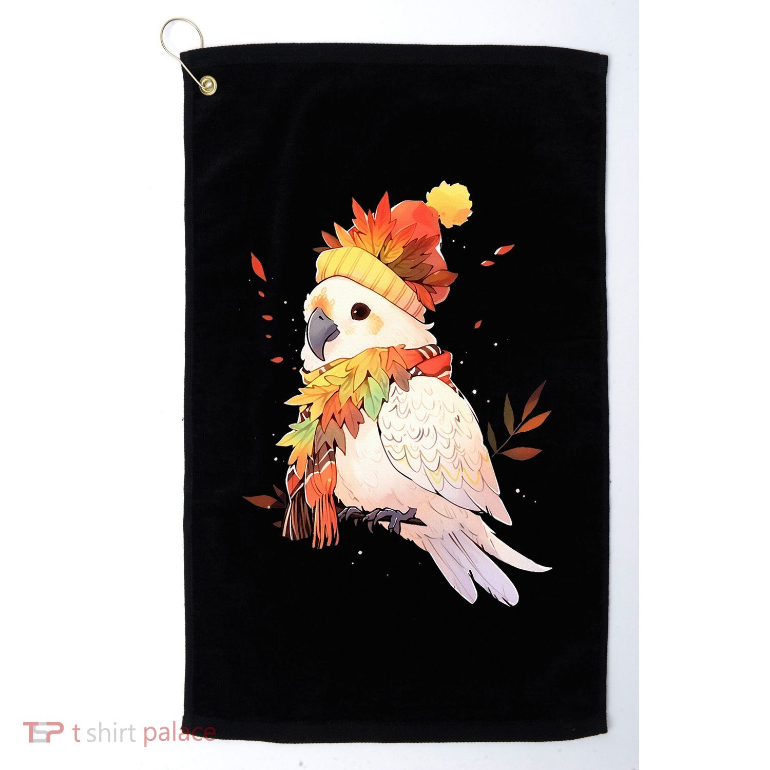 Cockatoo Bird Parrot Autumn Fall Leaves Thanksgiving Golf Towel
