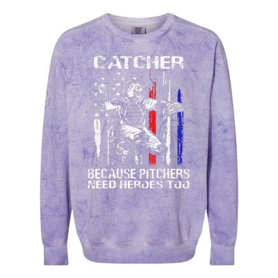 Catcher Because Pitchers Need Heroes Too Baseball Softball Colorblast Crewneck Sweatshirt