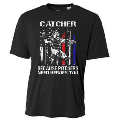 Catcher Because Pitchers Need Heroes Too Baseball Softball Cooling Performance Crew T-Shirt