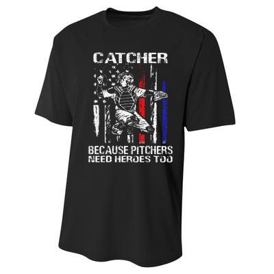 Catcher Because Pitchers Need Heroes Too Baseball Softball Performance Sprint T-Shirt