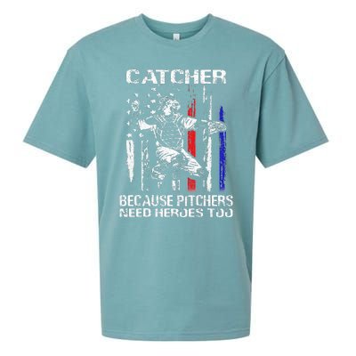 Catcher Because Pitchers Need Heroes Too Baseball Softball Sueded Cloud Jersey T-Shirt